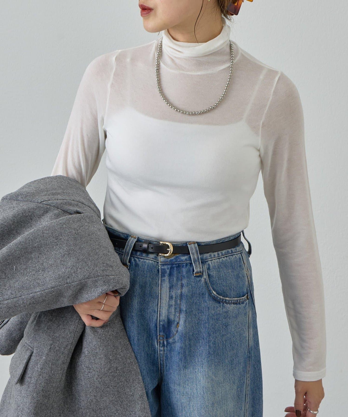 透視高領針織衫