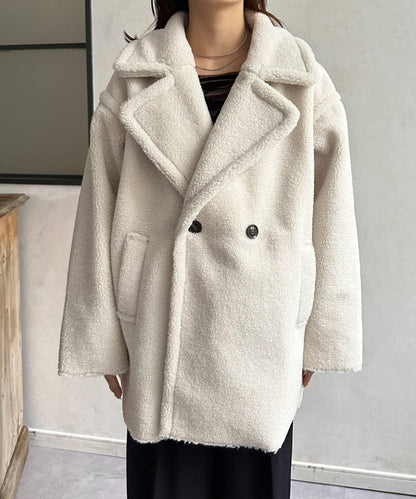 F羊羔絨中長款雙排扣大衣