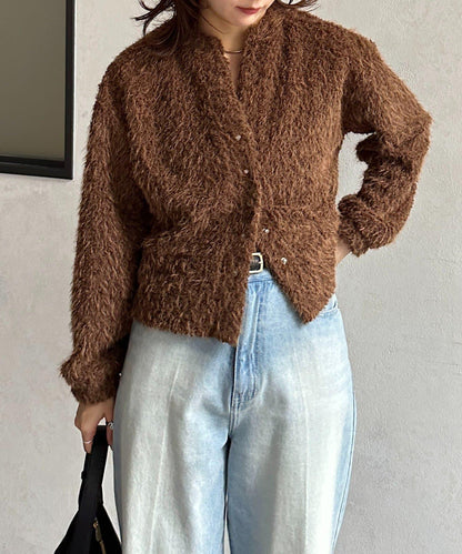 V領剪裁絨面開衫