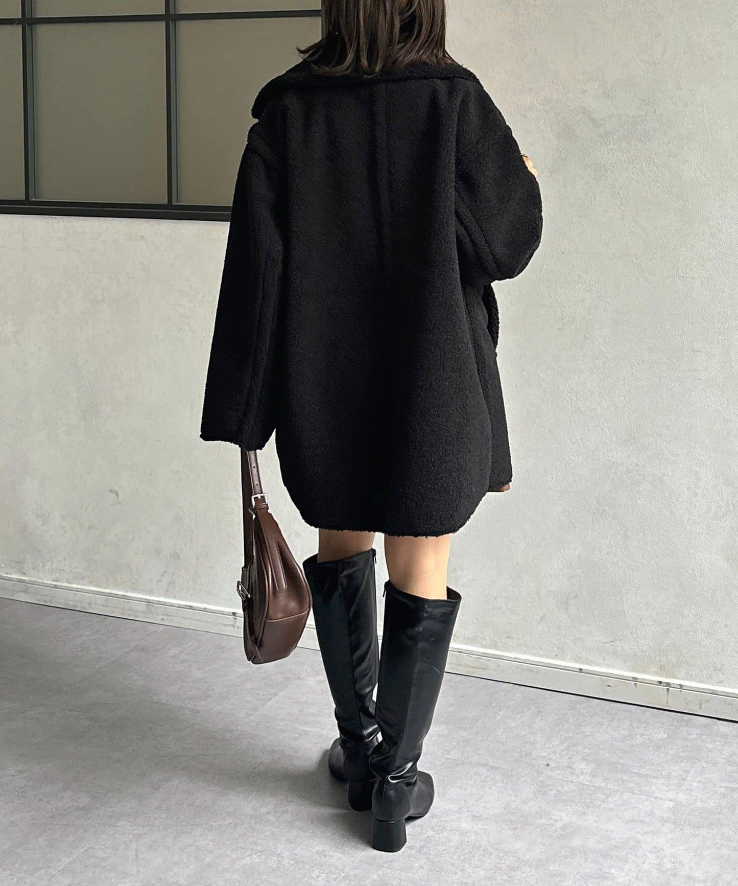 F羊羔絨中長款雙排扣大衣