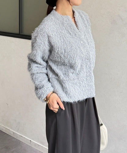 V領剪裁絨面開衫