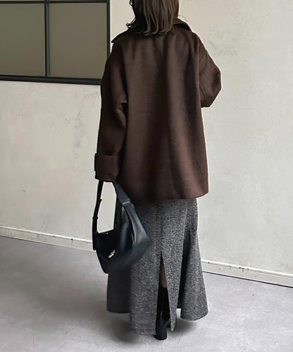 翻領長毛中長款大衣