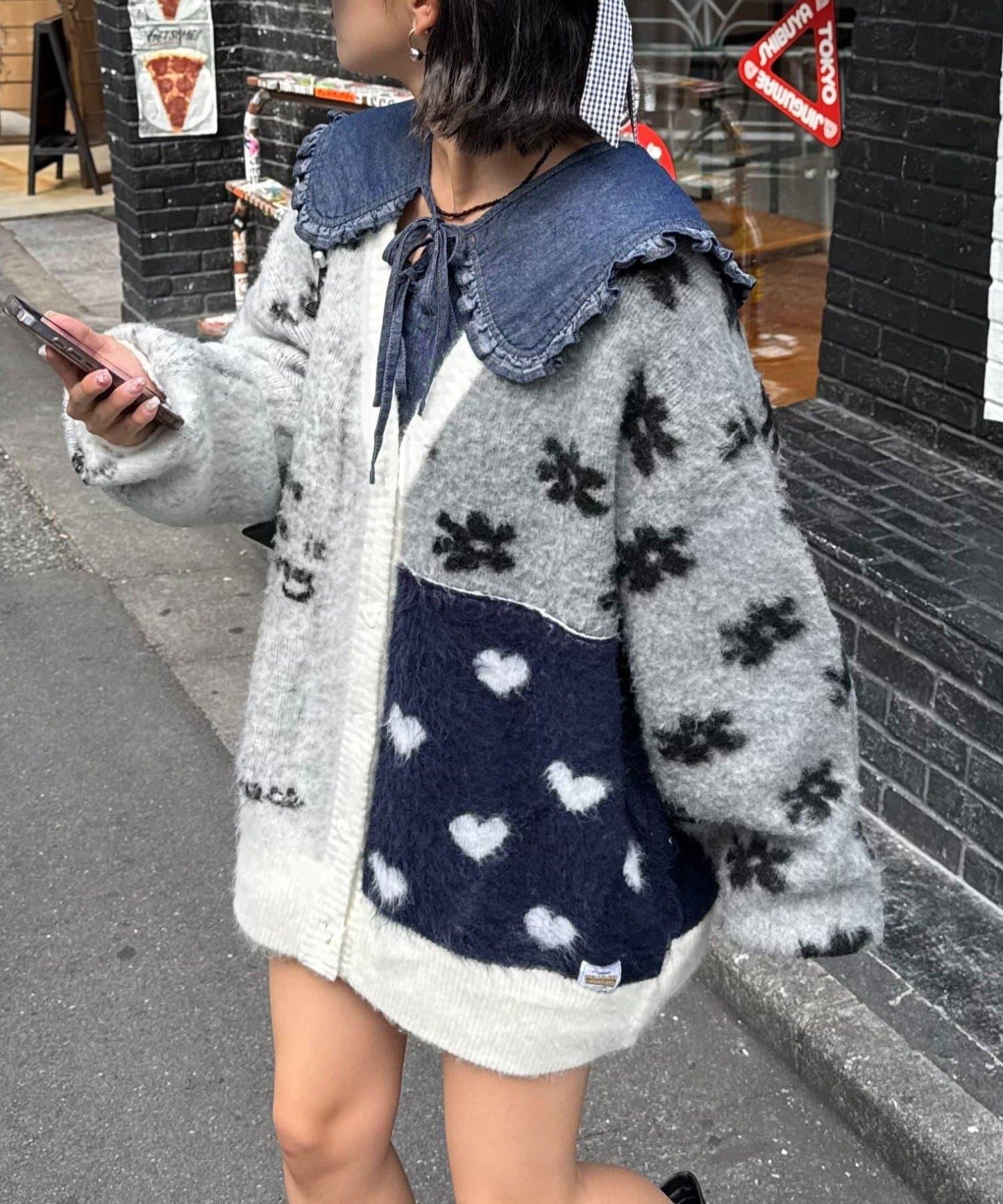 ★【HELLO.SANFRANCISCO/ハローサンフランシスコ】ジャガードッドッキングハート釦カーデ