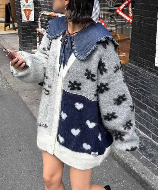 ★【HELLO.SANFRANCISCO/ハローサンフランシスコ】ジャガードッドッキングハート釦カーデ