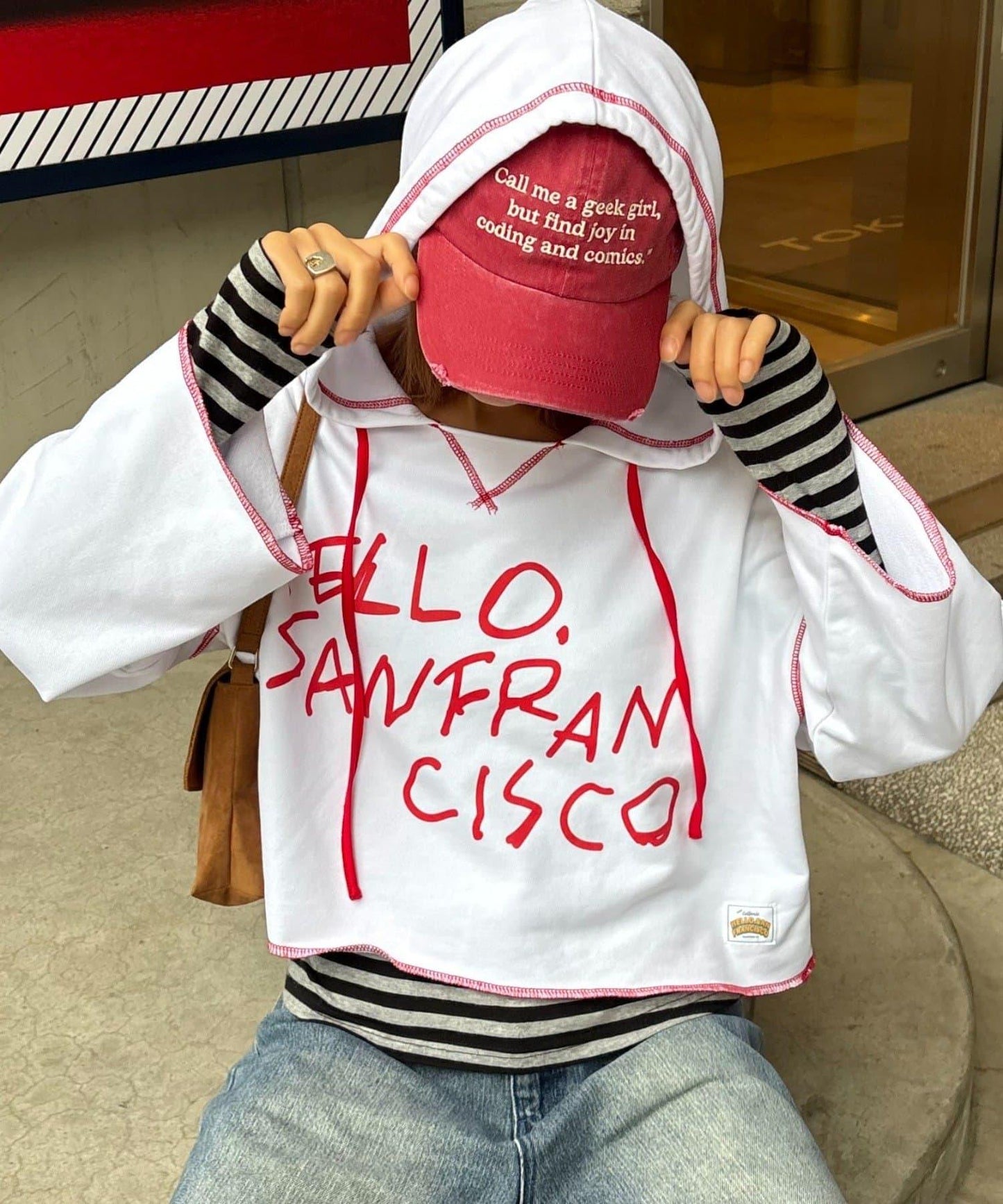 ★【HELLO.SANFRANCISCO/ハローサンフランシスコ】連帽印花衛衣