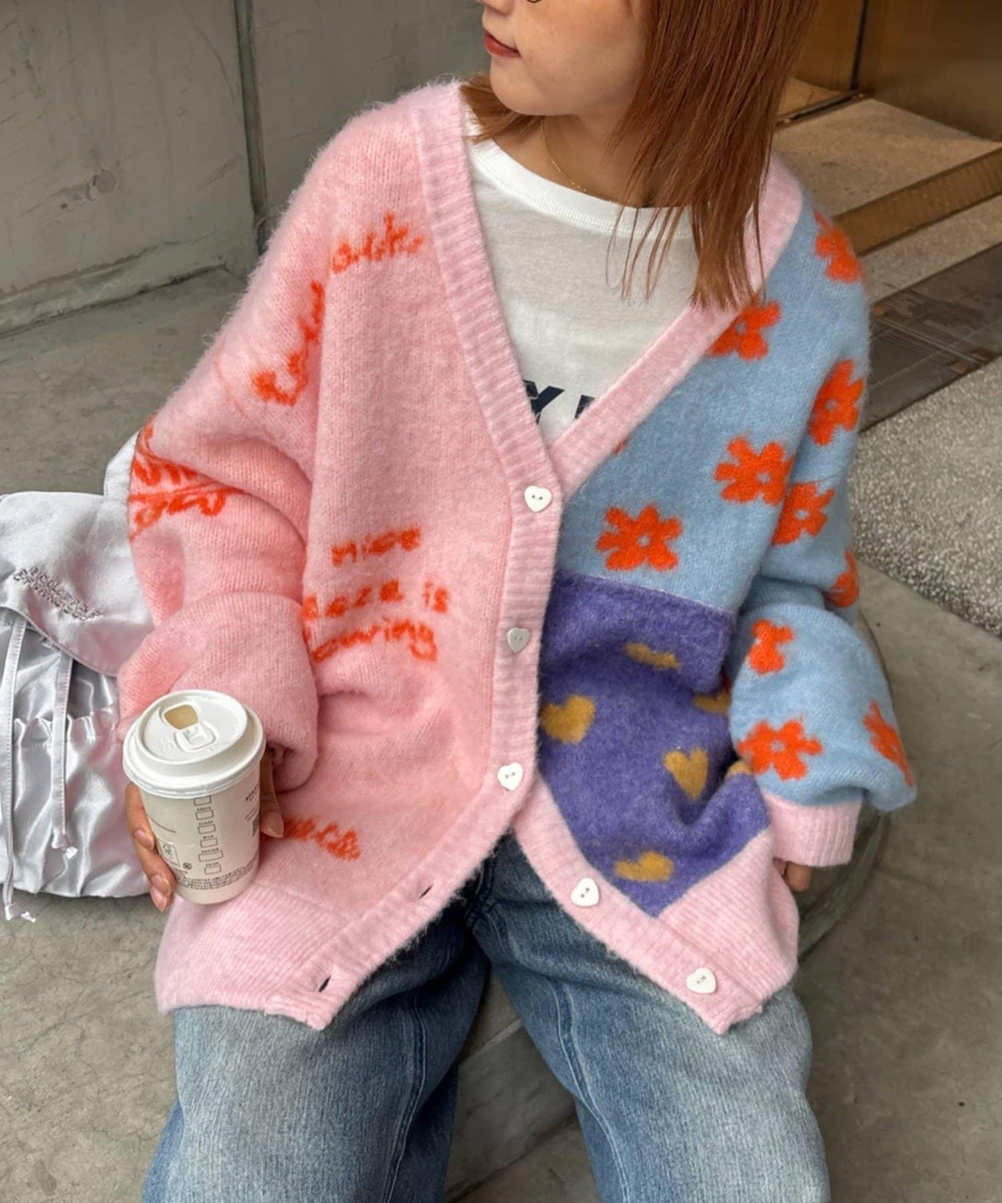 ★【HELLO.SANFRANCISCO/ハローサンフランシスコ】ジャガードッドッキングハート釦カーデ