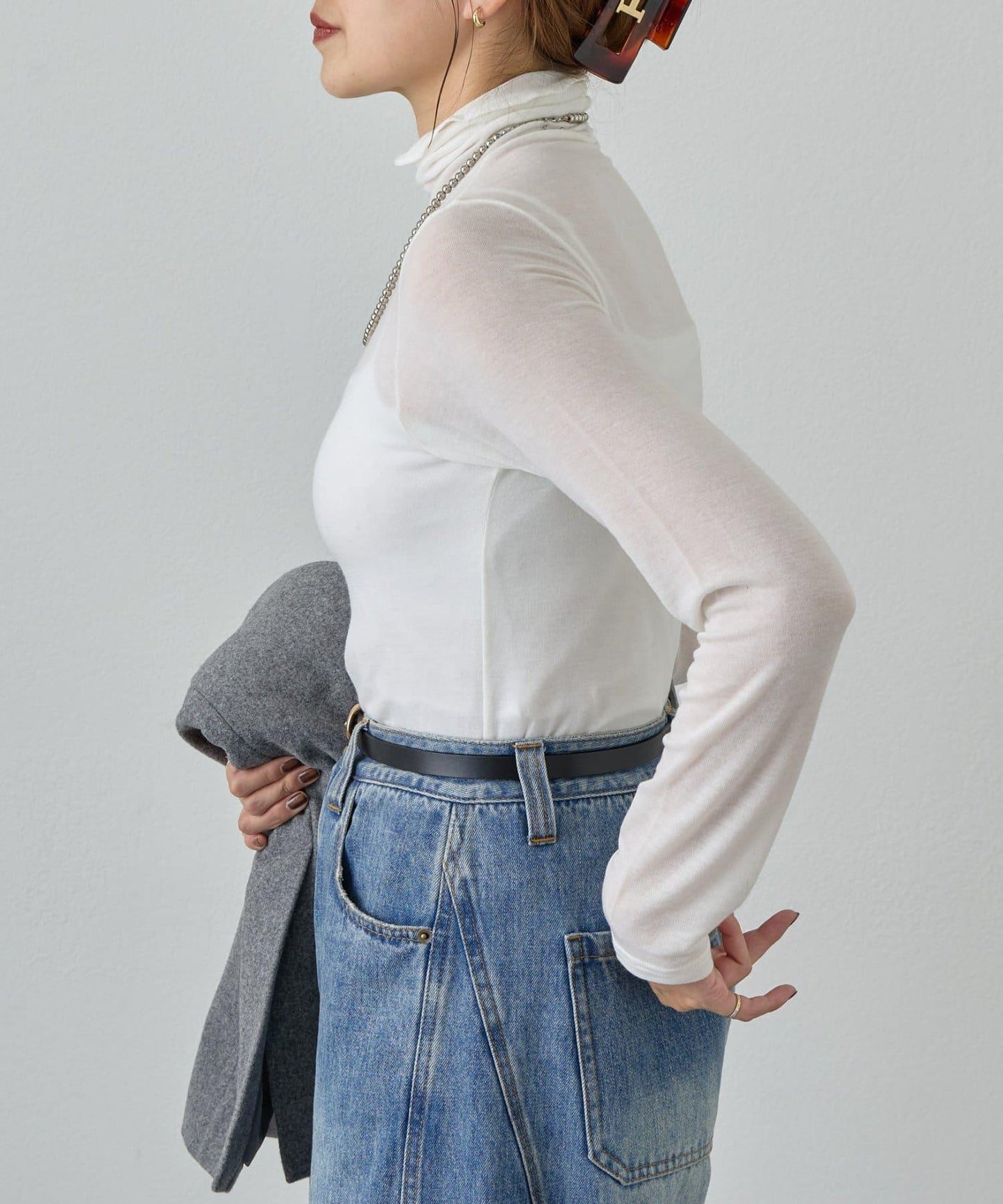 透視高領針織衫