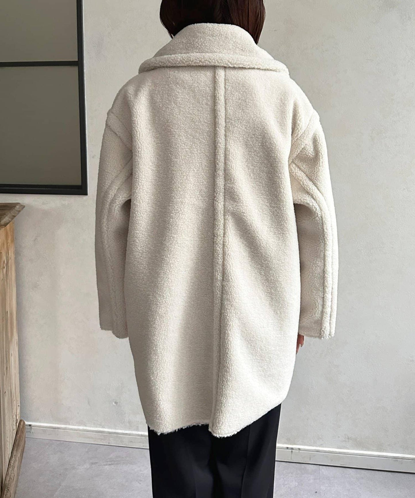 F羊羔絨中長款雙排扣大衣