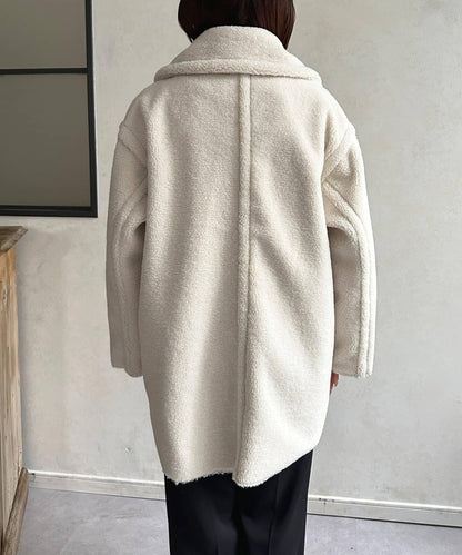 F羊羔絨中長款雙排扣大衣