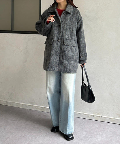 翻領長毛中長款大衣