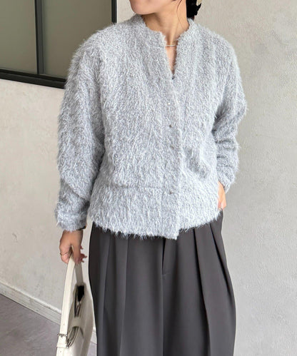 V領剪裁絨面開衫