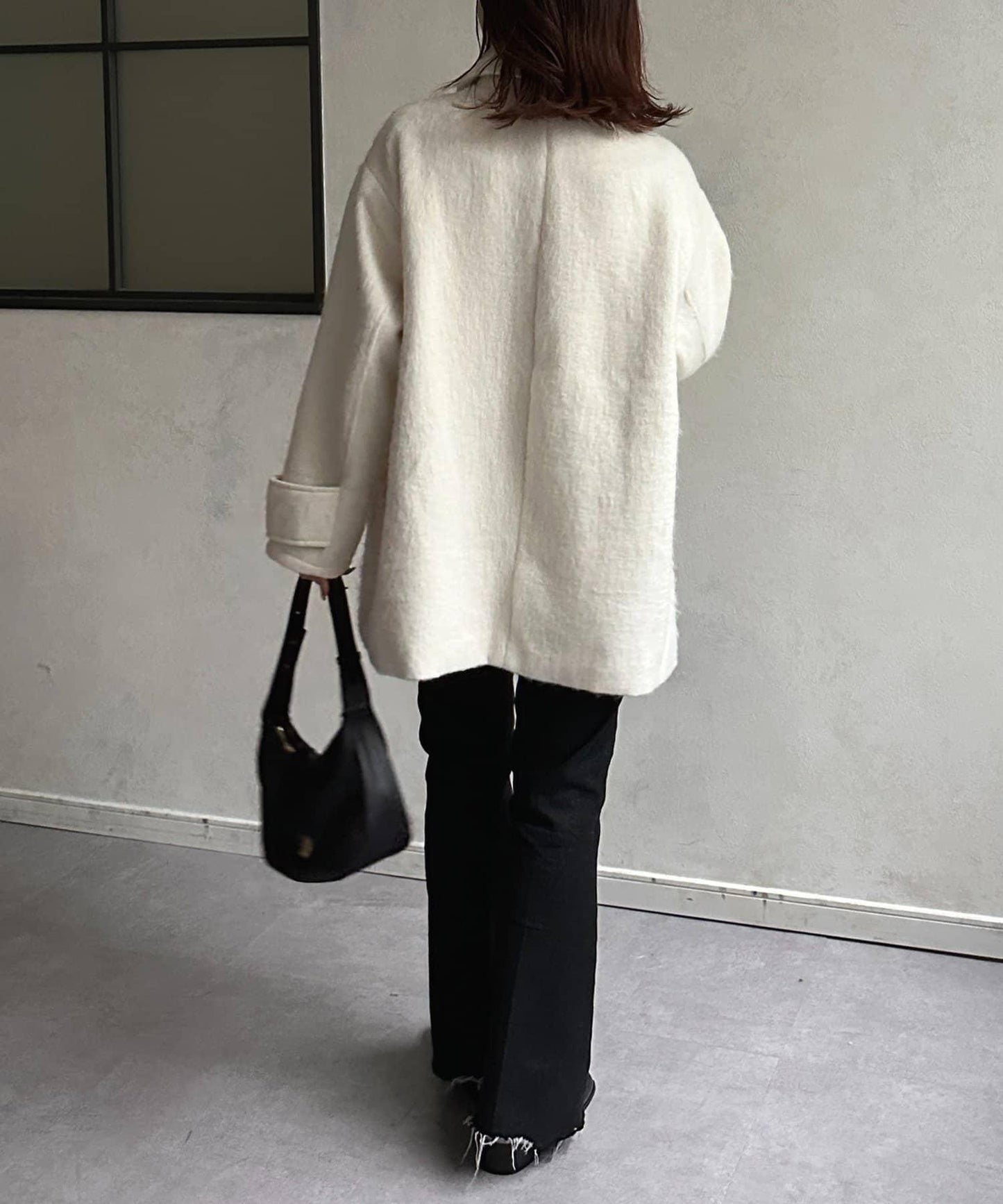 翻領長毛中長款大衣