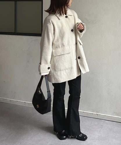 翻領長毛中長款大衣