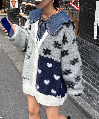 ★【HELLO.SANFRANCISCO/ハローサンフランシスコ】ジャガードッドッキングハート釦カーデ