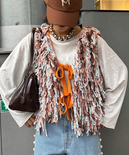 ★【HELLO.SANFRANCISCO/ハローサンフランシスコ】カラーループフリンジリボンベスト