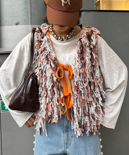 ★【HELLO.SANFRANCISCO/ハローサンフランシスコ】カラーループフリンジリボンベスト