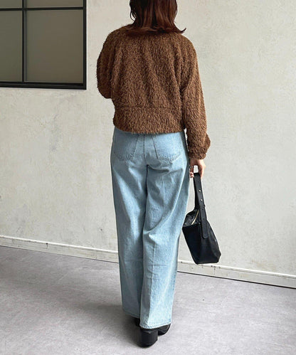 V領剪裁絨面開衫