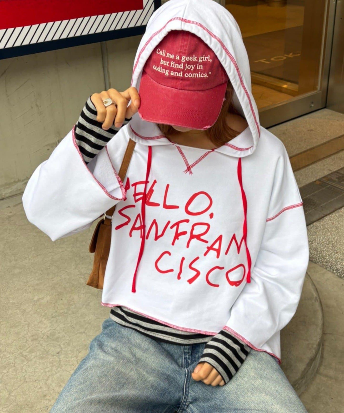 ★【HELLO.SANFRANCISCO/ハローサンフランシスコ】連帽印花衛衣