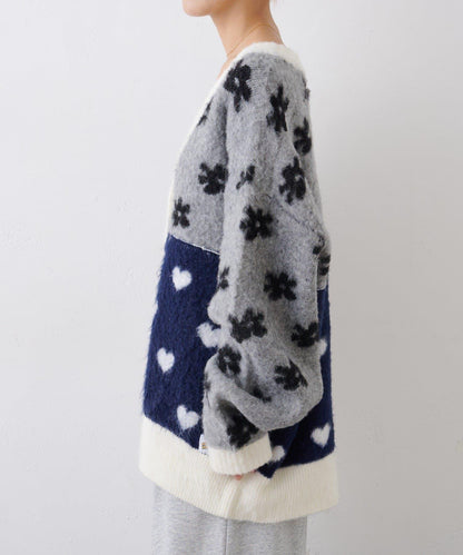 ★【HELLO.SANFRANCISCO/ハローサンフランシスコ】ジャガードッドッキングハート釦カーデ