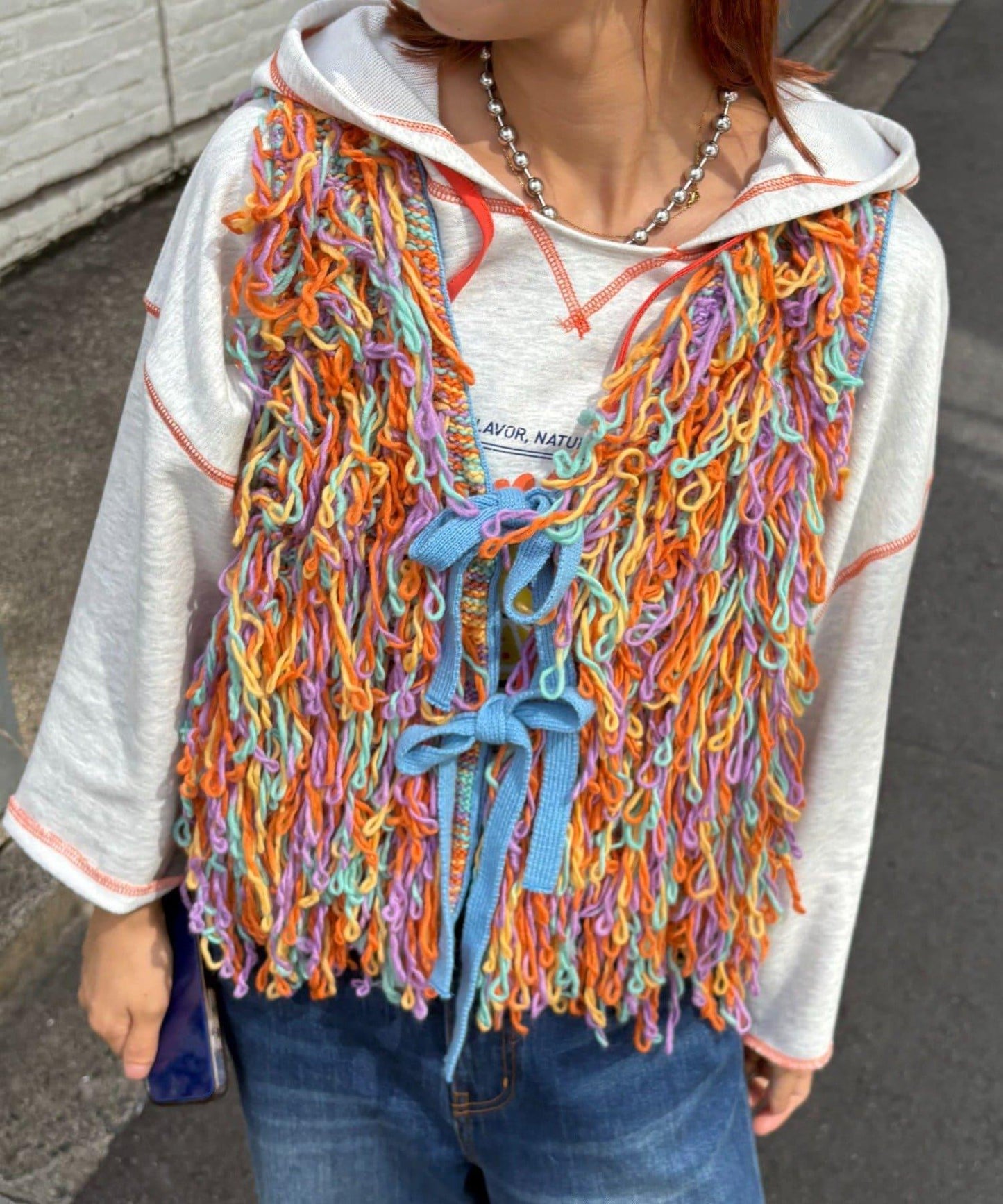 ★【HELLO.SANFRANCISCO/ハローサンフランシスコ】カラーループフリンジリボンベスト