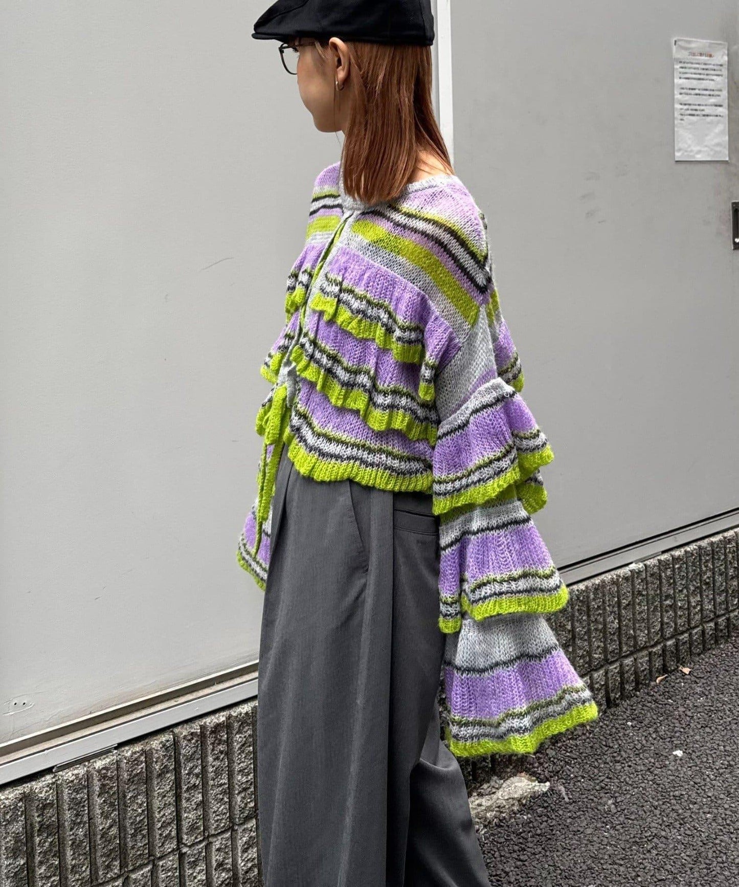 ★【HELLO.SANFRANCISCO/ハローサンフランシスコ】多色條紋透視荷葉邊針織衫