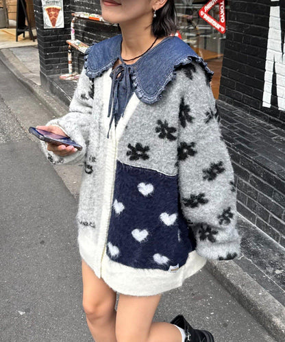 ★【HELLO.SANFRANCISCO/ハローサンフランシスコ】ジャガードッドッキングハート釦カーデ