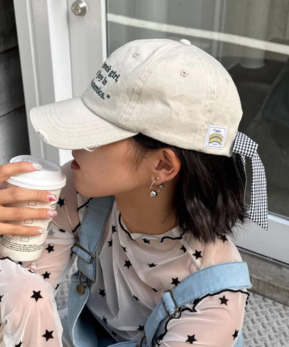 ★【HELLO.SANFRANCISCO/ハローサンフランシスコ】メッセージロゴ刺繍リボンキャップ