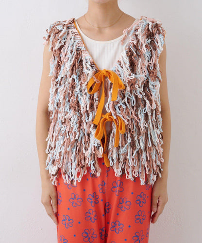 ★【HELLO.SANFRANCISCO/ハローサンフランシスコ】カラーループフリンジリボンベスト