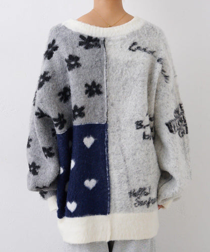 ★【HELLO.SANFRANCISCO/ハローサンフランシスコ】ジャガードッドッキングハート釦カーデ