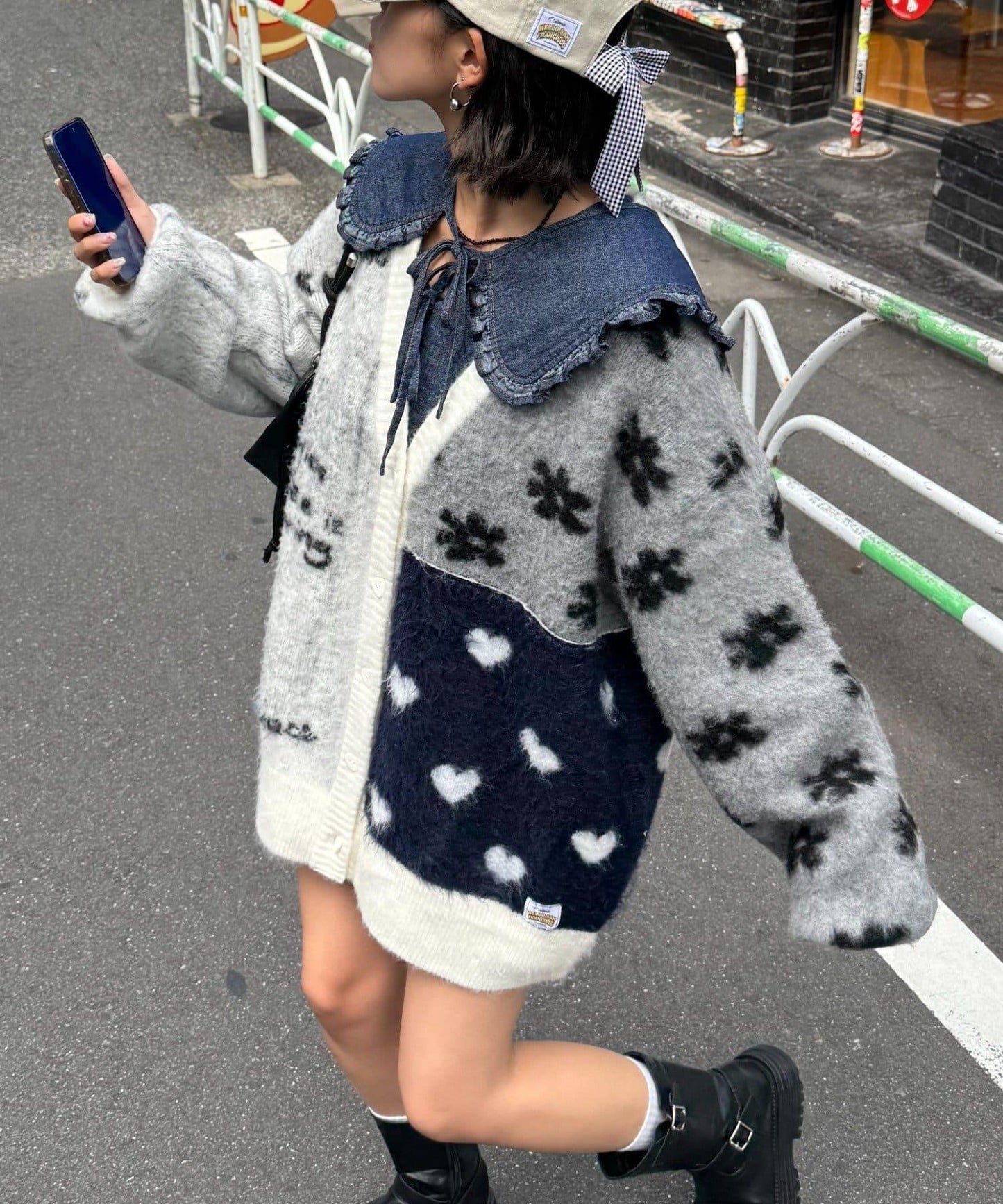 ★【HELLO.SANFRANCISCO/ハローサンフランシスコ】ジャガードッドッキングハート釦カーデ