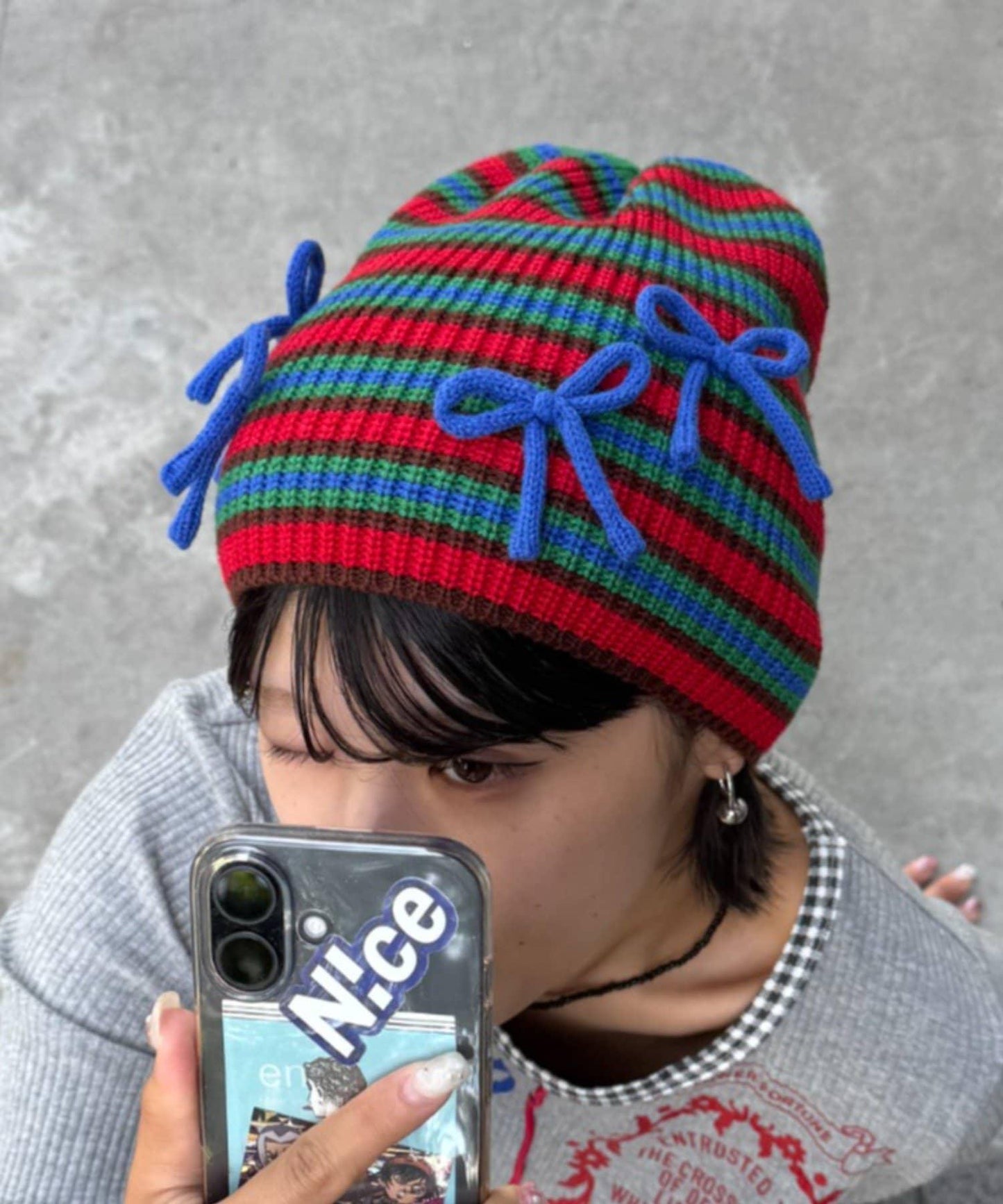 ★【HELLO.SANFRANCISCO/ハローサンフランシスコ】リボン付マルチボーダービーニー帽