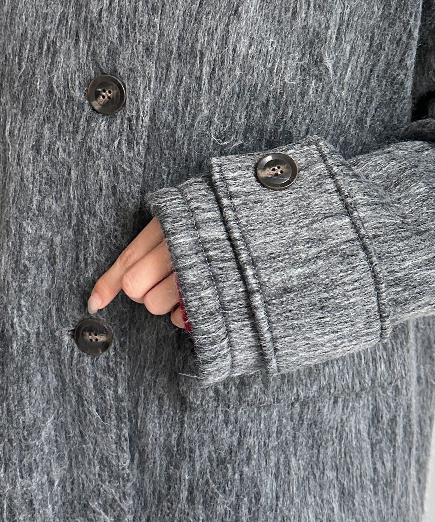 翻領長毛中長款大衣