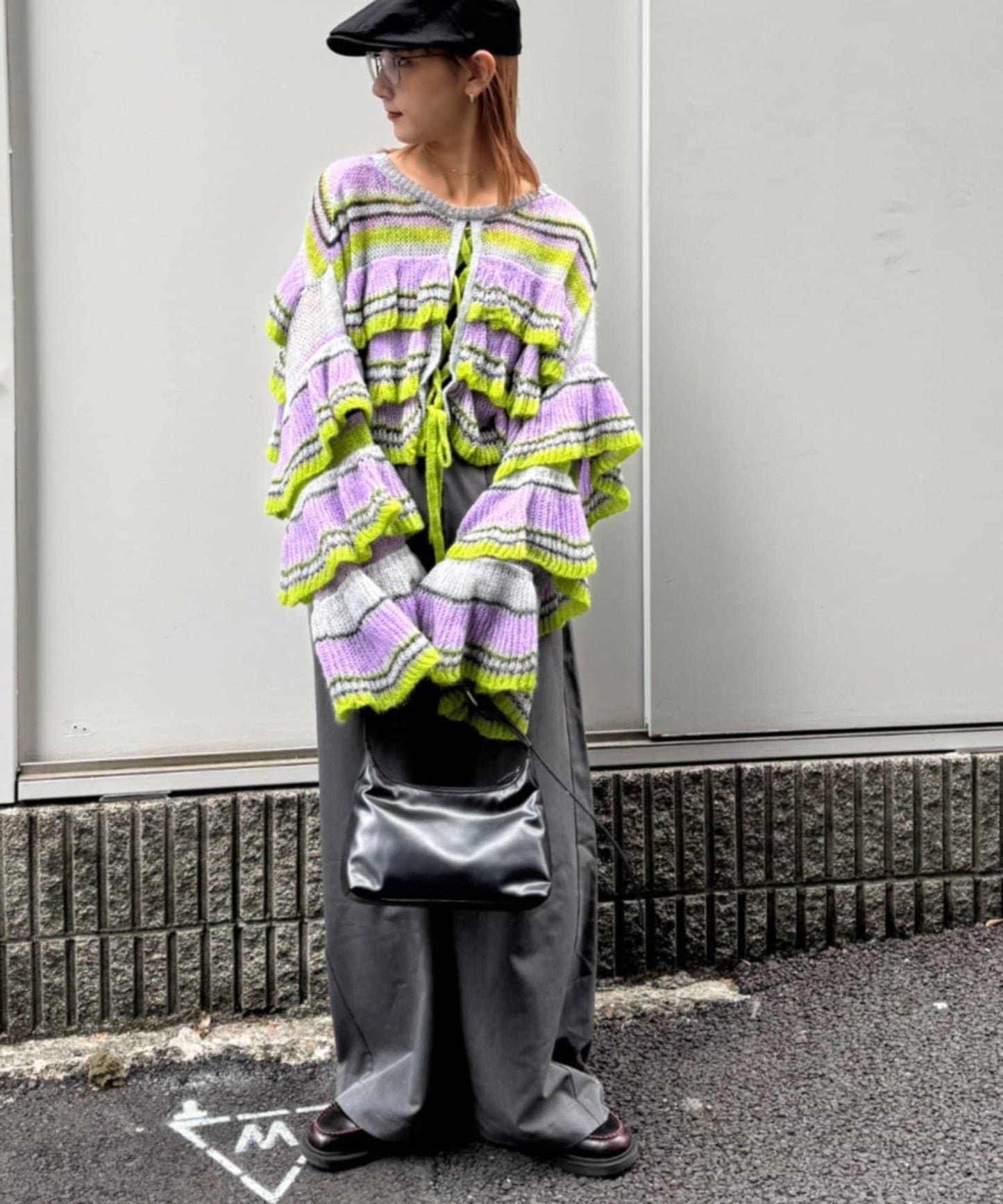 ★【HELLO.SANFRANCISCO/ハローサンフランシスコ】多色條紋透視荷葉邊針織衫