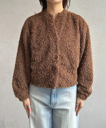 V領剪裁絨面開衫