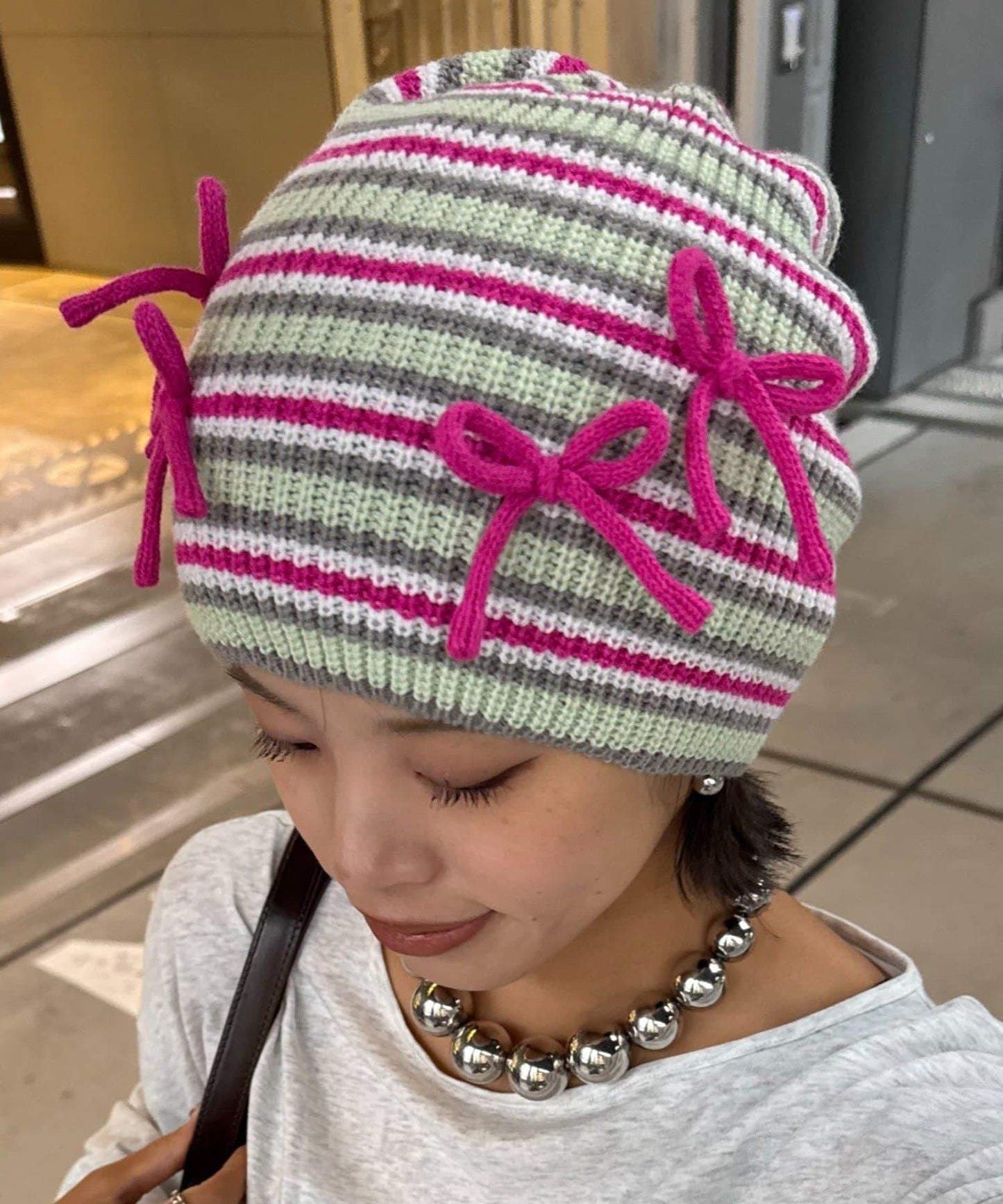 ★【HELLO.SANFRANCISCO/ハローサンフランシスコ】リボン付マルチボーダービーニー帽