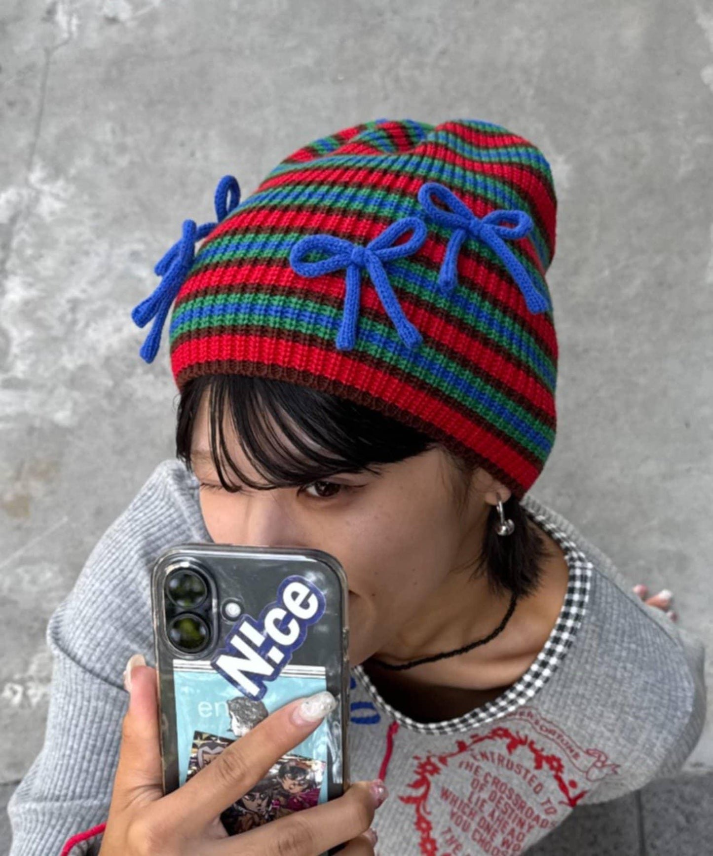 ★【HELLO.SANFRANCISCO/ハローサンフランシスコ】リボン付マルチボーダービーニー帽