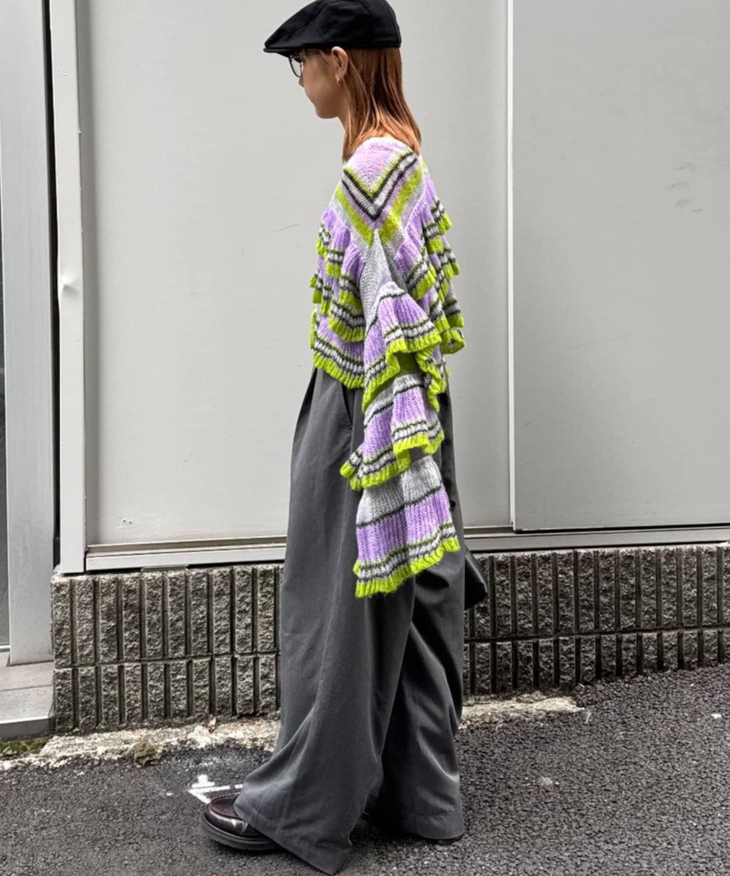 ★【HELLO.SANFRANCISCO/ハローサンフランシスコ】多色條紋透視荷葉邊針織衫