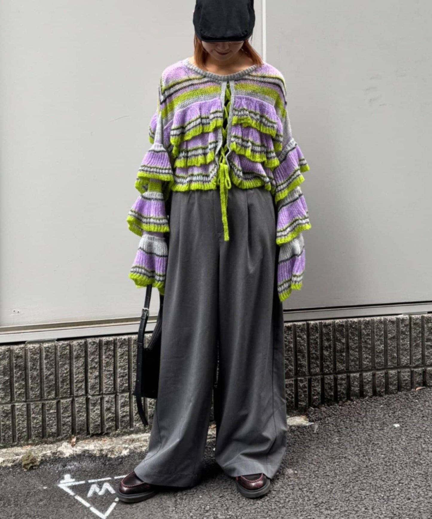 ★【HELLO.SANFRANCISCO/ハローサンフランシスコ】多色條紋透視荷葉邊針織衫