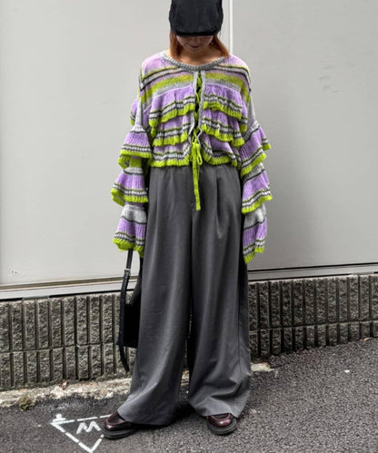 ★【HELLO.SANFRANCISCO/ハローサンフランシスコ】多色條紋透視荷葉邊針織衫