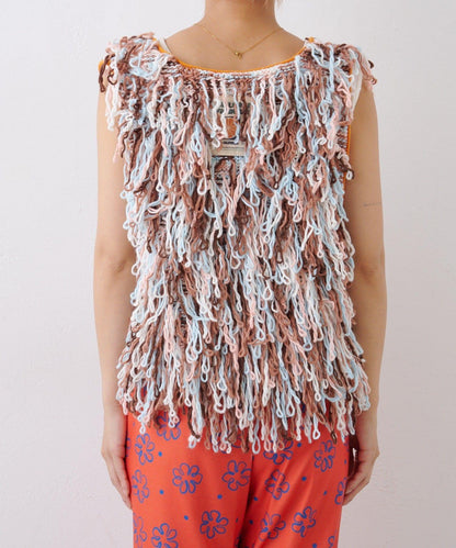 ★【HELLO.SANFRANCISCO/ハローサンフランシスコ】カラーループフリンジリボンベスト