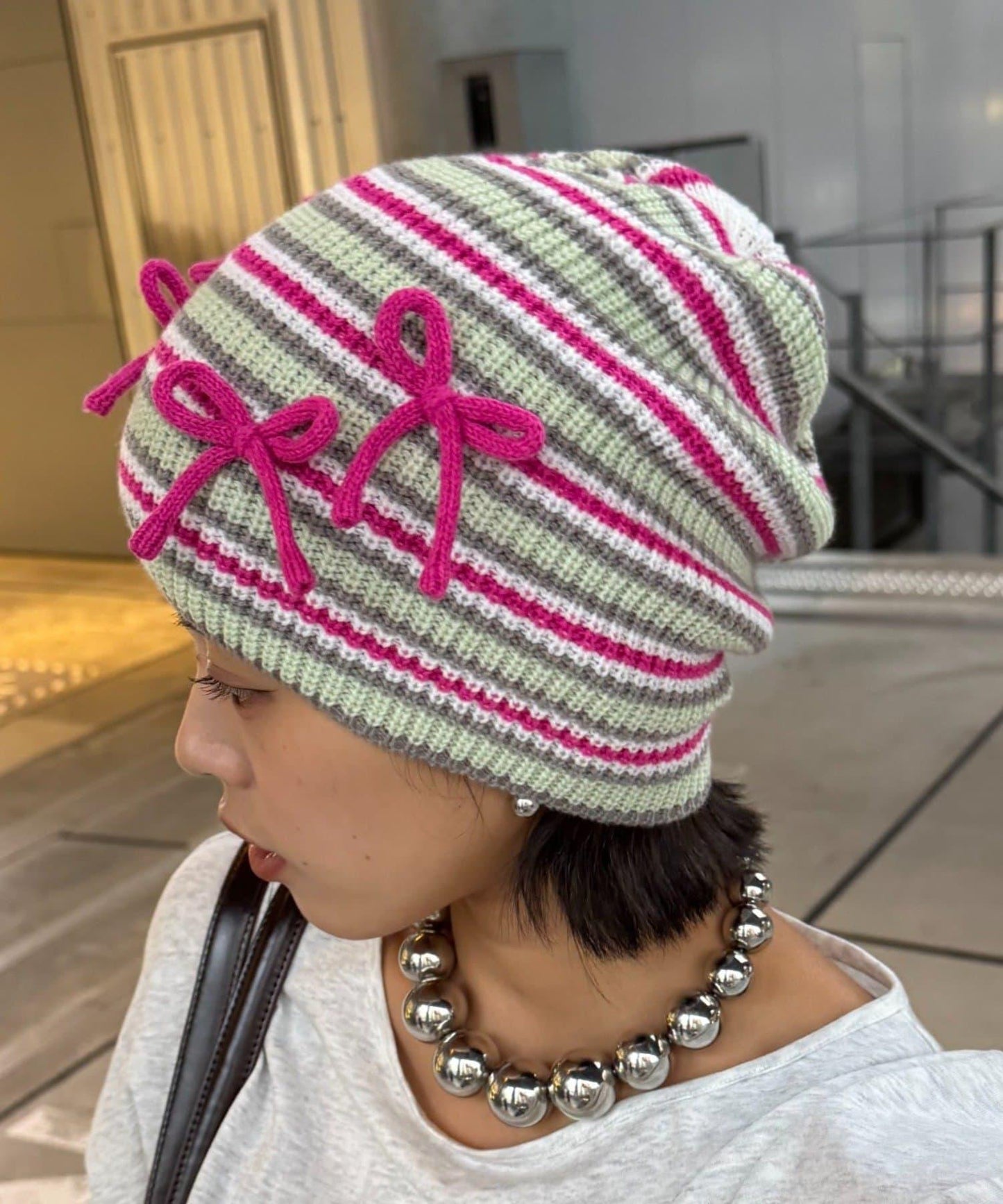 ★【HELLO.SANFRANCISCO/ハローサンフランシスコ】リボン付マルチボーダービーニー帽