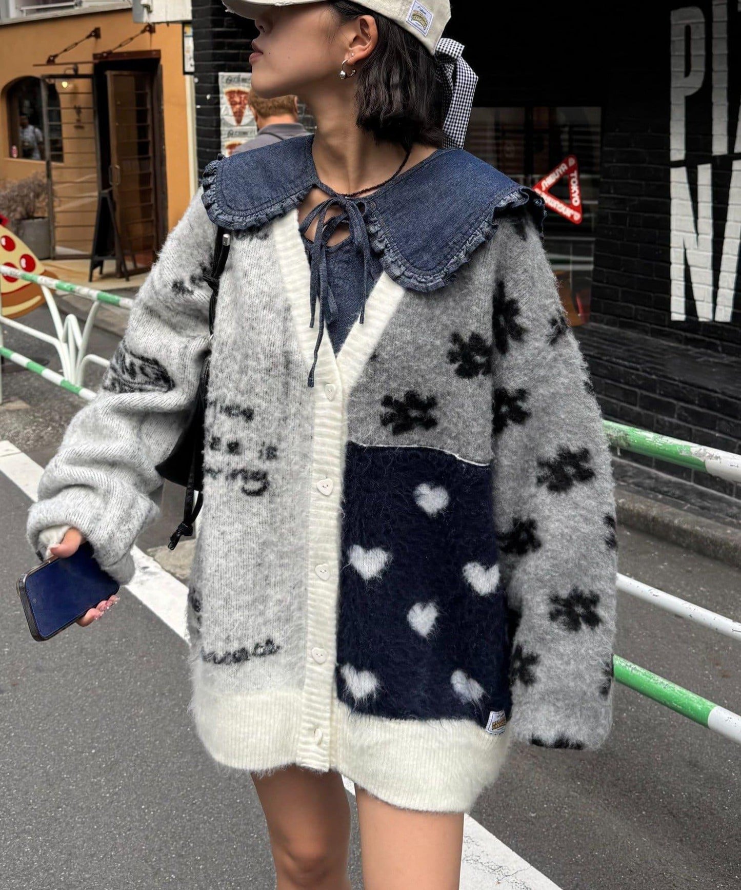 ★【HELLO.SANFRANCISCO/ハローサンフランシスコ】ジャガードッドッキングハート釦カーデ