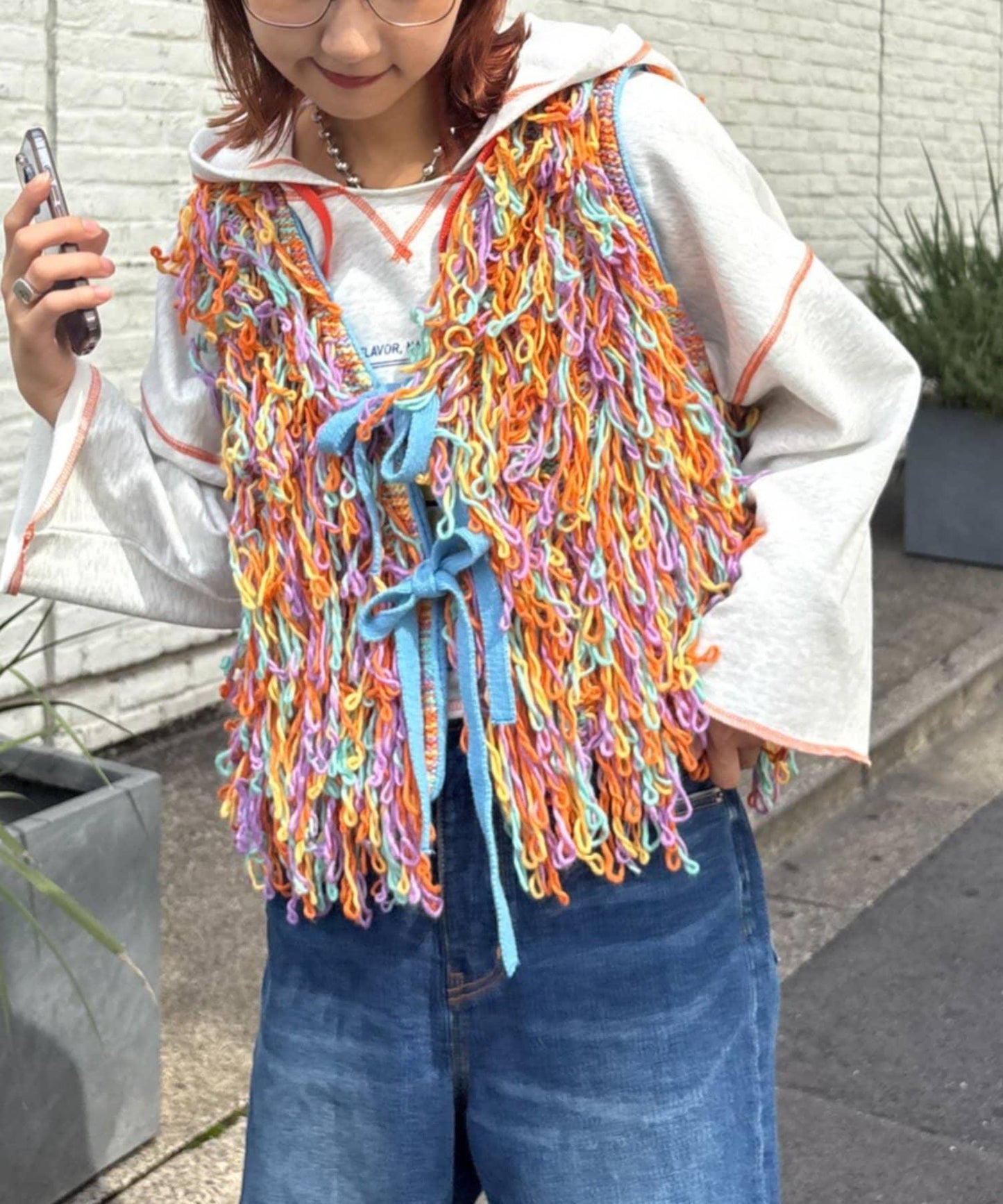 ★【HELLO.SANFRANCISCO/ハローサンフランシスコ】カラーループフリンジリボンベスト