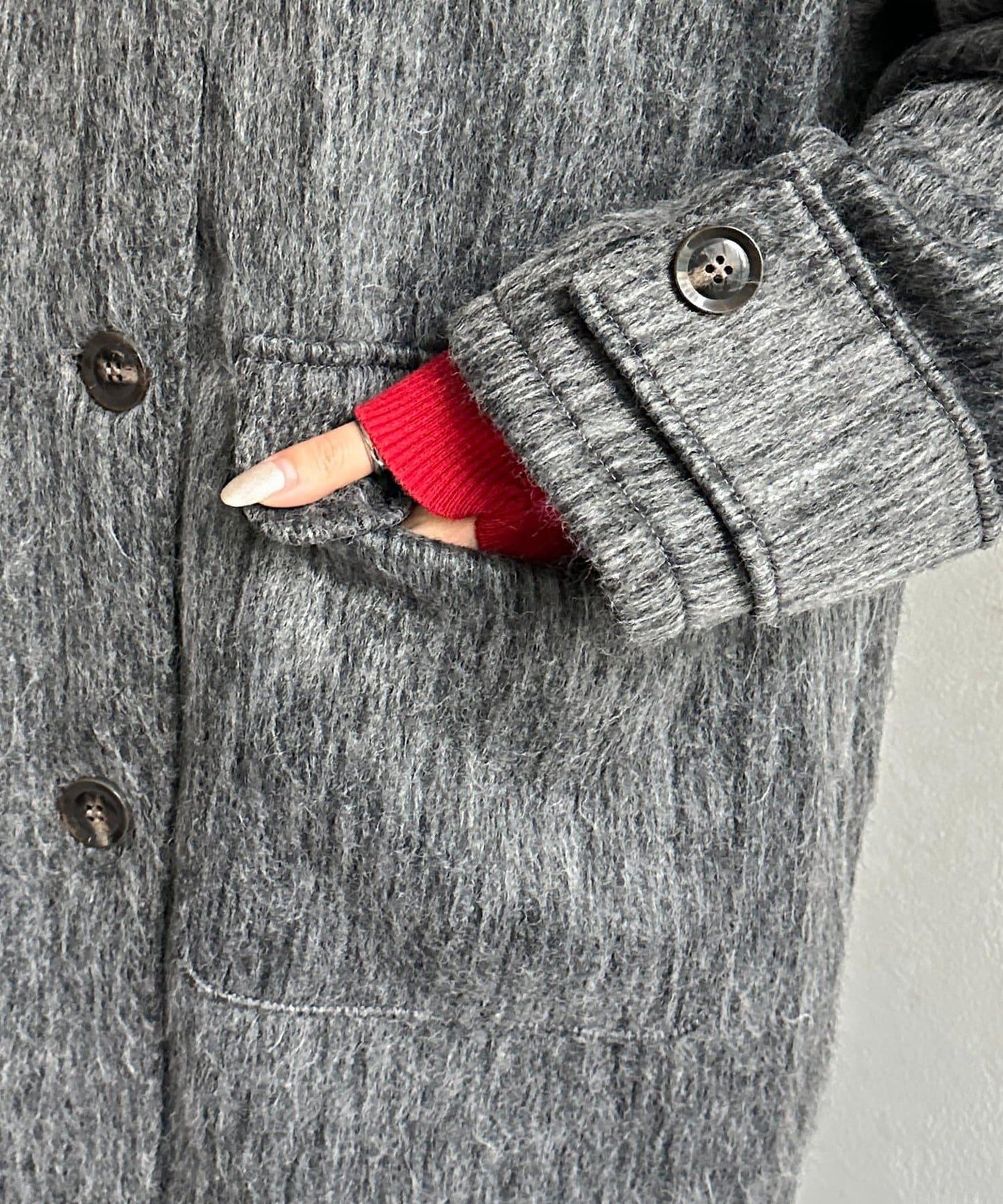 翻領長毛中長款大衣