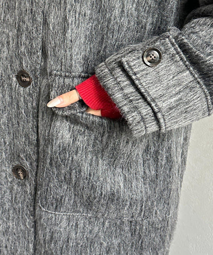 翻領長毛中長款大衣