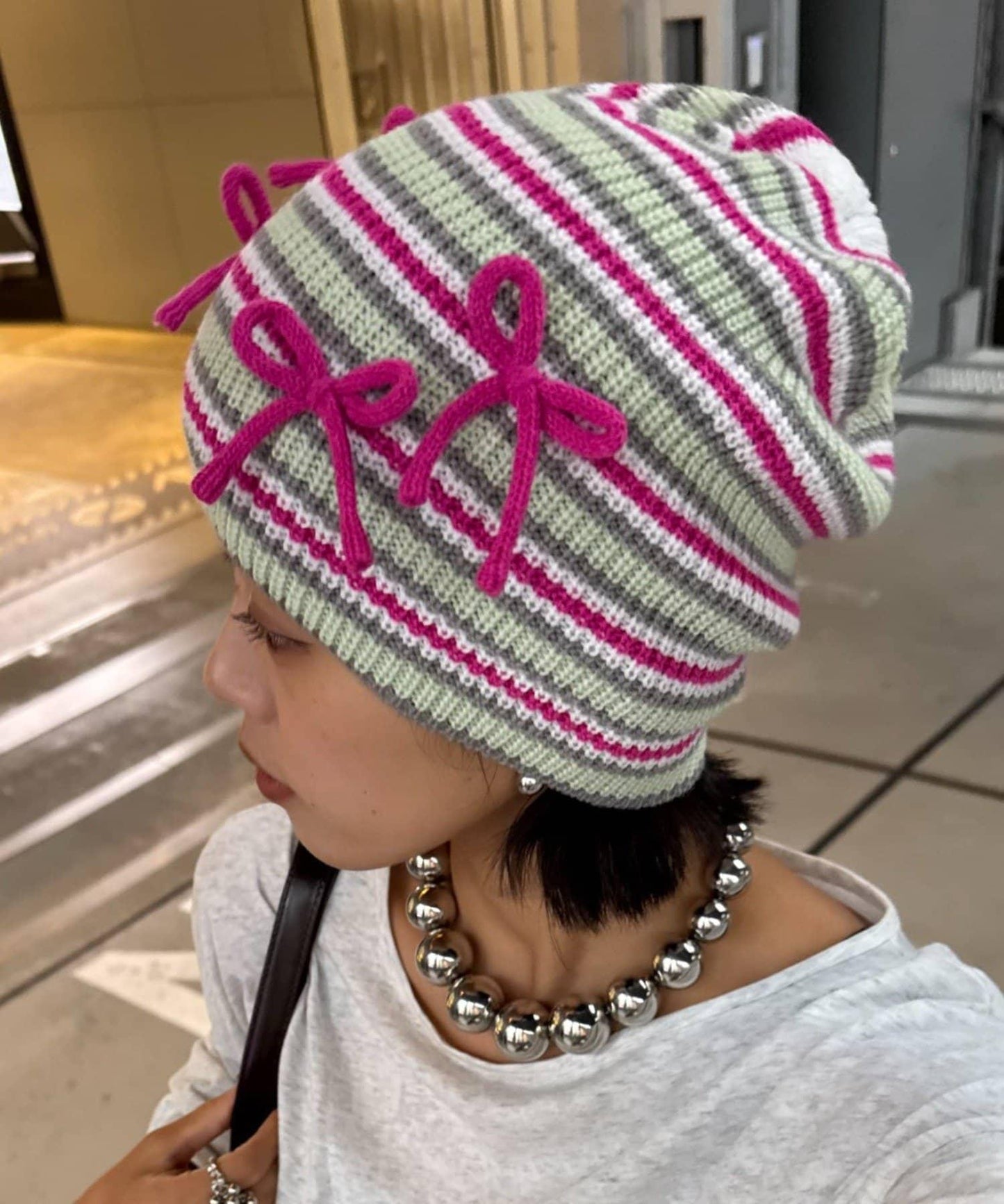 ★【HELLO.SANFRANCISCO/ハローサンフランシスコ】リボン付マルチボーダービーニー帽