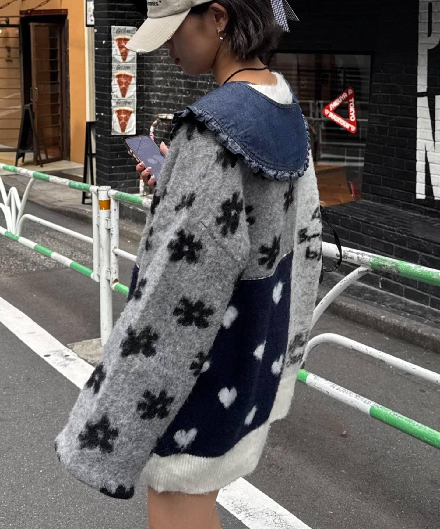 ★【HELLO.SANFRANCISCO/ハローサンフランシスコ】ジャガードッドッキングハート釦カーデ