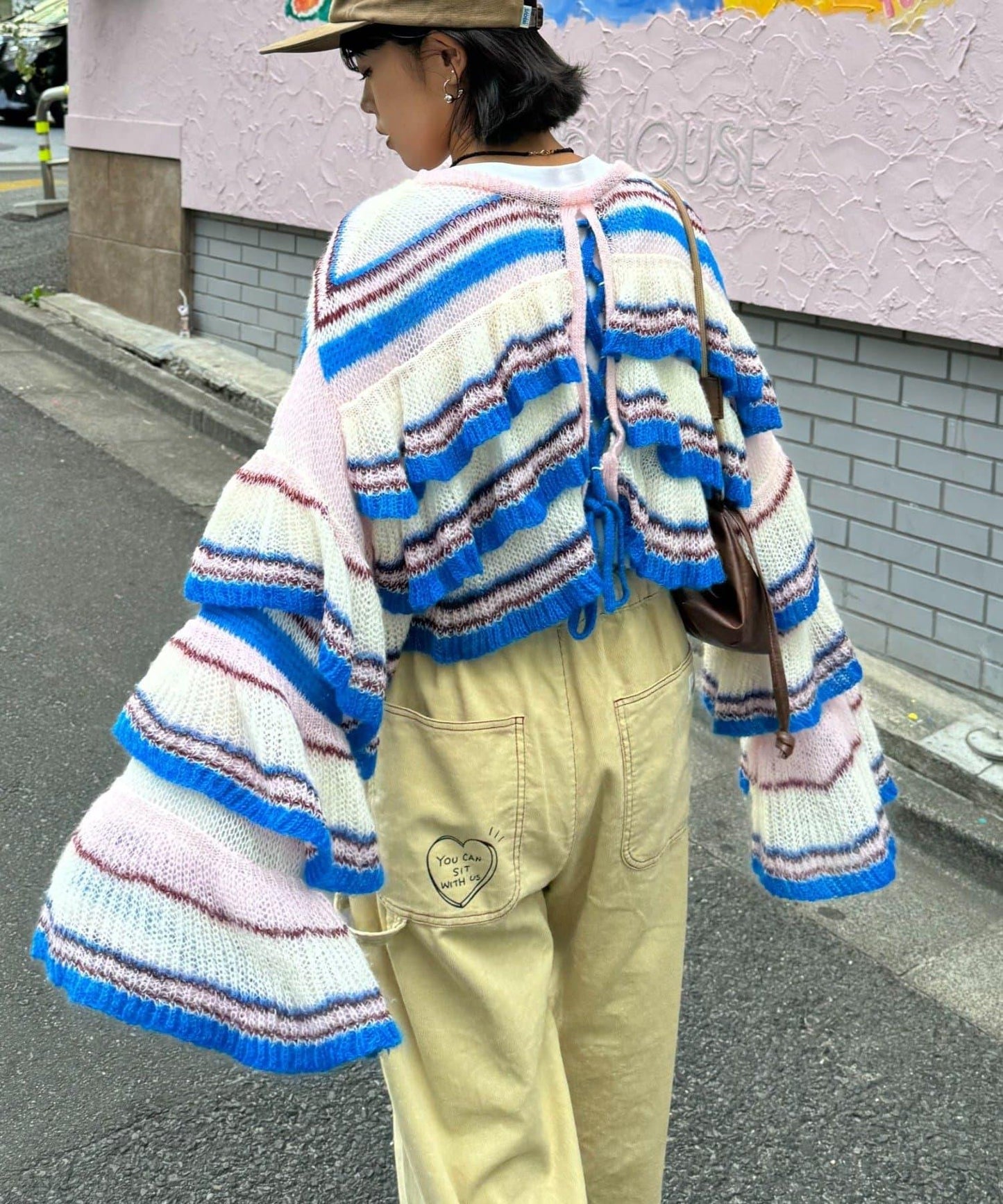 ★【HELLO.SANFRANCISCO/ハローサンフランシスコ】多色條紋透視荷葉邊針織衫