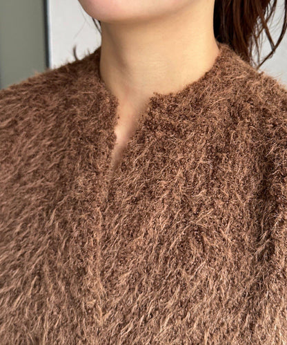 V領剪裁絨面開衫