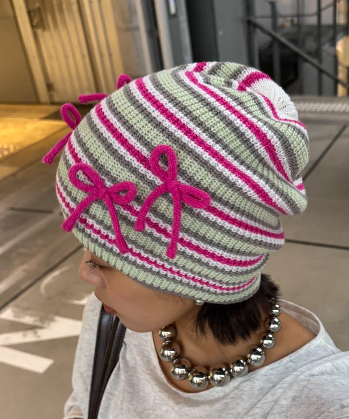 ★【HELLO.SANFRANCISCO/ハローサンフランシスコ】リボン付マルチボーダービーニー帽